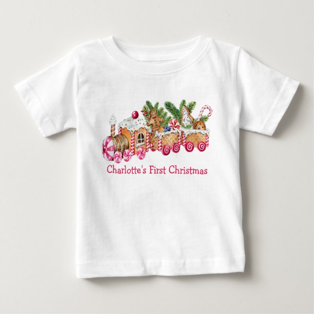 T-shirt Pour Bébé Baby First Christmas Gingerpain Train Pink Candy (Devant)