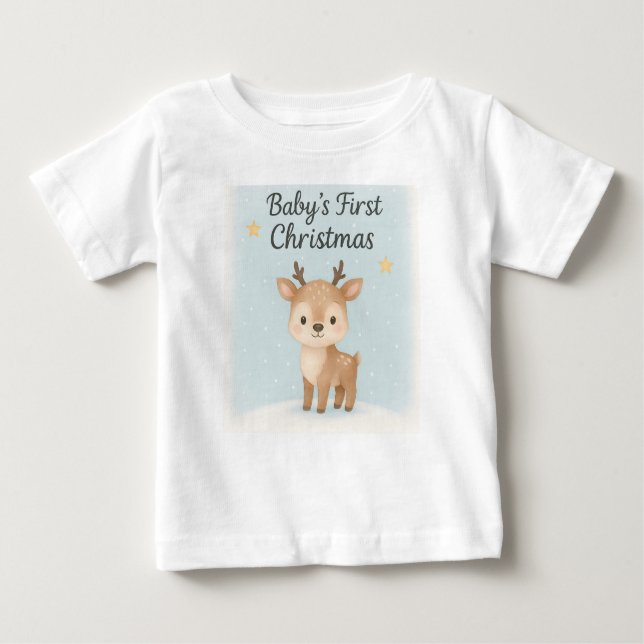 T-shirt Pour Bébé Baby first christmas reindeer cute festive family  (Devant)