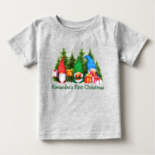 T-shirt Pour Bébé Baby First Noël Gnomes Arbres Gris