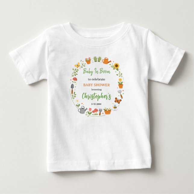 T-shirt Pour Bébé Baby in Bloom Garden Baby Shower | Cute Floral  (Devant)