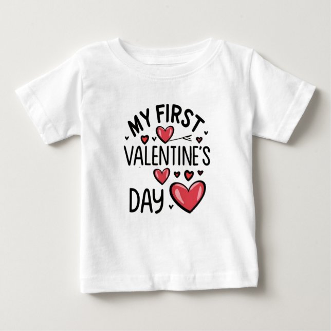 T-shirt Pour Bébé Baby on his first Valentine's Day (Devant)