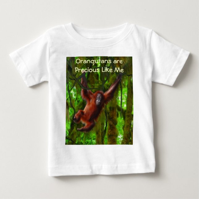 T-shirt Pour Bébé Baby Orangutan & Rainforest Primate Art Cadeau (Devant)