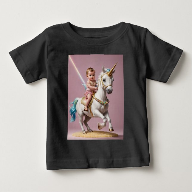 T-shirt Pour Bébé Baby Riding A Unicorn (Devant)