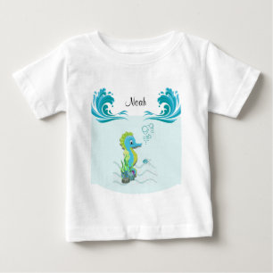 T-shirt Pour Bébé Baby Seahorse T-shirt bébé personnalisé bleu