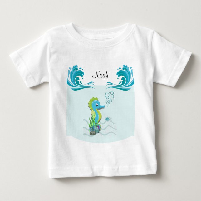 T-shirt Pour Bébé Baby Seahorse | T-shirt bébé personnalisé bleu (Devant)