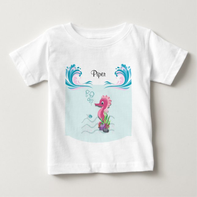 T-shirt Pour Bébé Baby Seahorse | T-shirt bébé personnalisé rose (Devant)