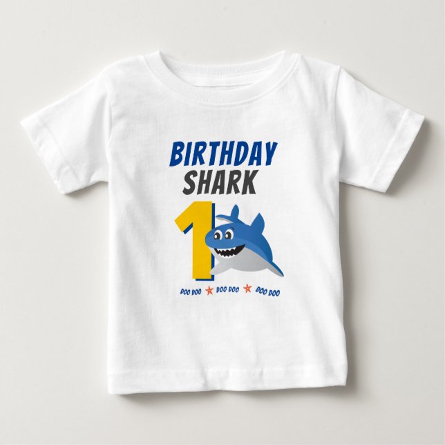 T-shirt Pour Bébé Baby Shark Birthday Shirt à l'âge personnalisé (Devant)