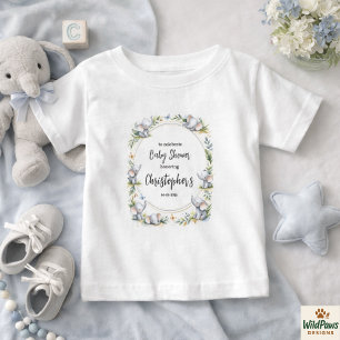 T-shirt Pour Bébé Baby-Shower aquarelle éléphant garçon – Safari ble