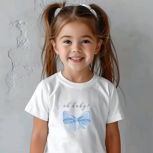 T-shirt Pour Bébé Baby Shower Arc-en-Ciel en Aquarelle Bleu Poussiér (Dusty Blue Watercolor Bow Baby Shower Baby T-Shirt)