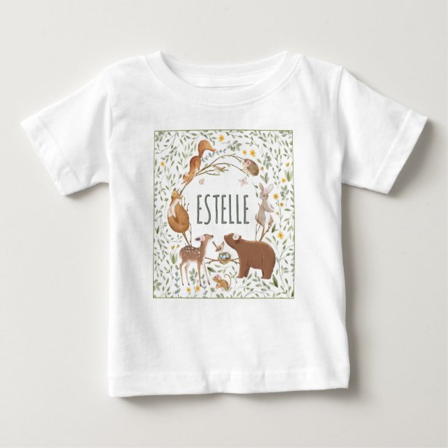 T-shirt Pour Bébé Baby shower d'amis de la forêt (Devant)
