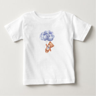 T-shirt Pour Bébé Baby shower d'aquarelle Teddy Bear Blue Balloon