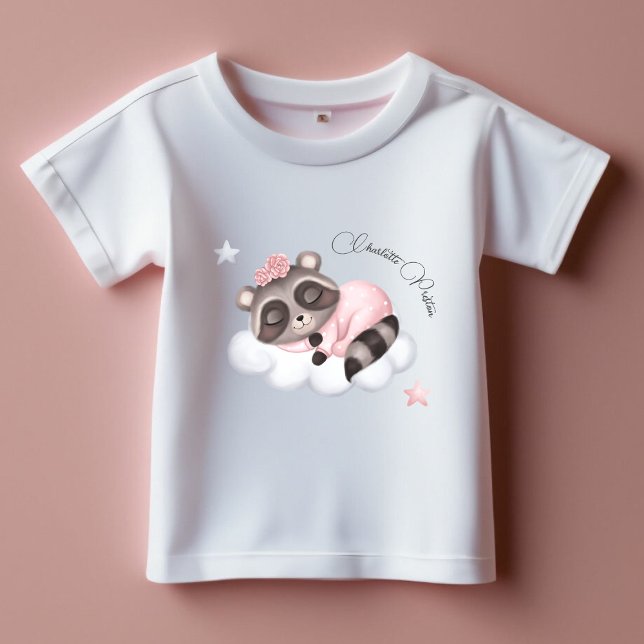 T-shirt Pour Bébé Baby shower de fille animale au raton laveur doux (Girl Baby Shower Baby T-Shirt)