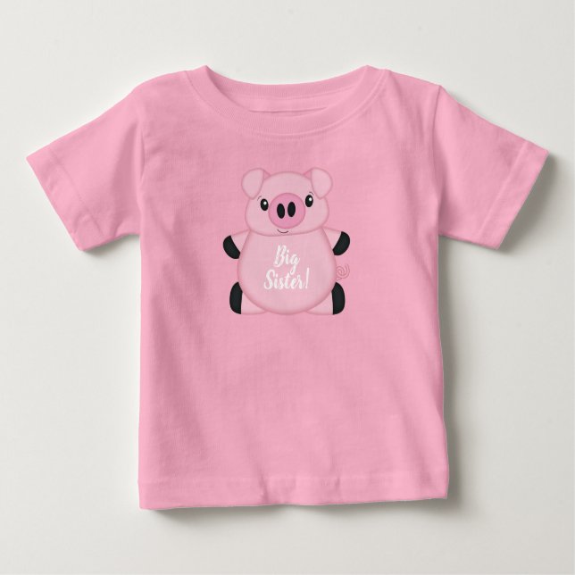 T-shirt Pour Bébé Baby shower de porc ferme fille rose (Devant)
