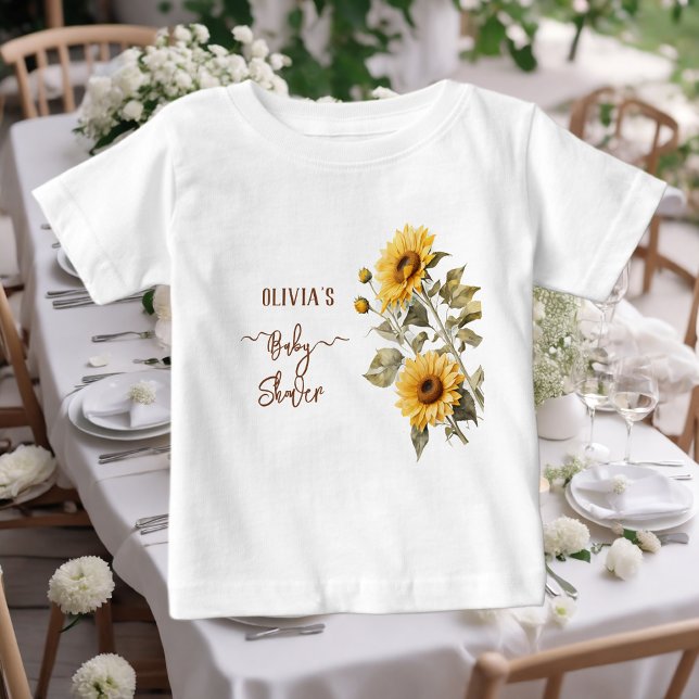 T-shirt Pour Bébé Baby shower floral de Sunflower Elegant Boho (Créateur téléchargé)