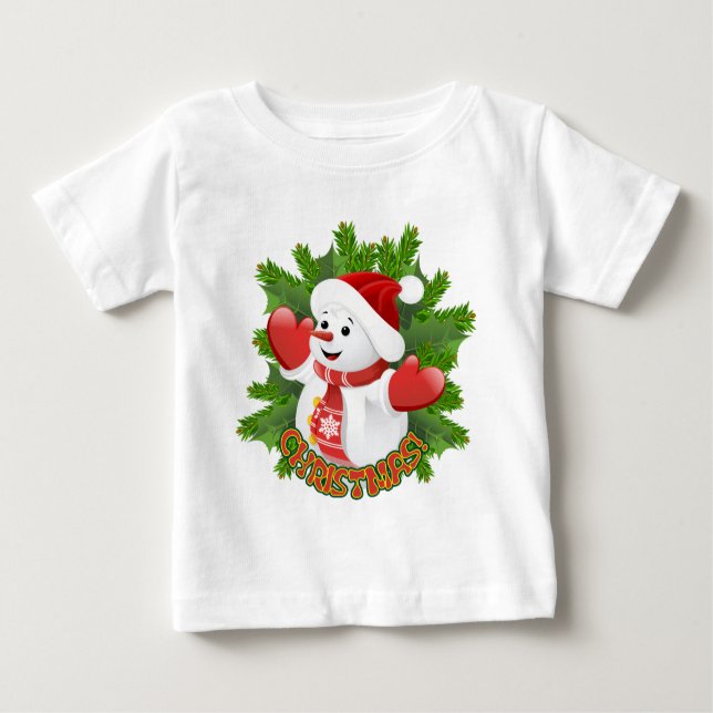 T-shirt Pour Bébé Baby Snowman avec ornement de flocons de neige en  (Devant)