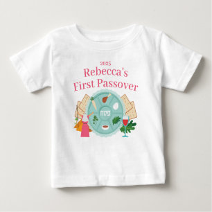 T-shirt Pour Bébé Babys First Passover Fille Nom et année