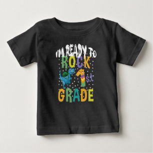 T-shirt Pour Bébé Back to School I'm Ready To Rock 1st Grade Dino