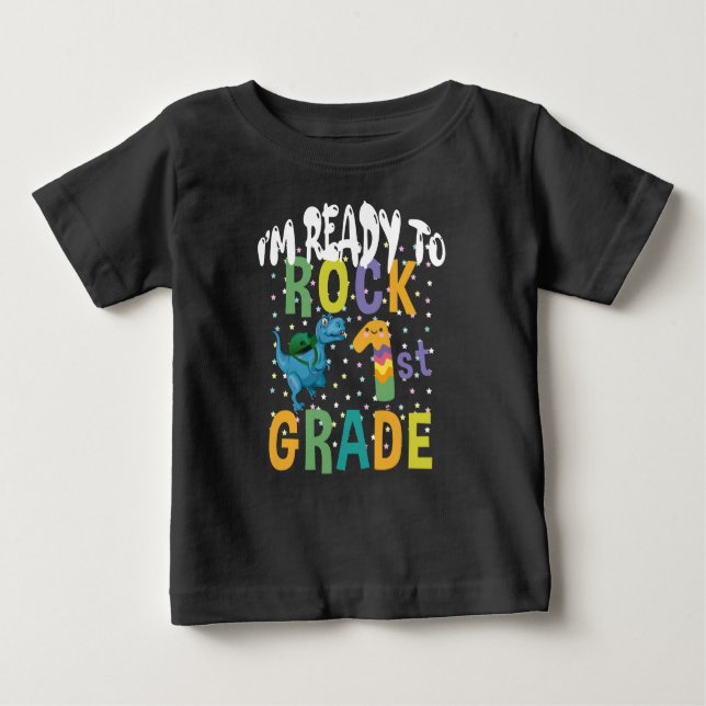 T-shirt Pour Bébé Back to School I'm Ready To Rock 1st Grade Dino (Devant)