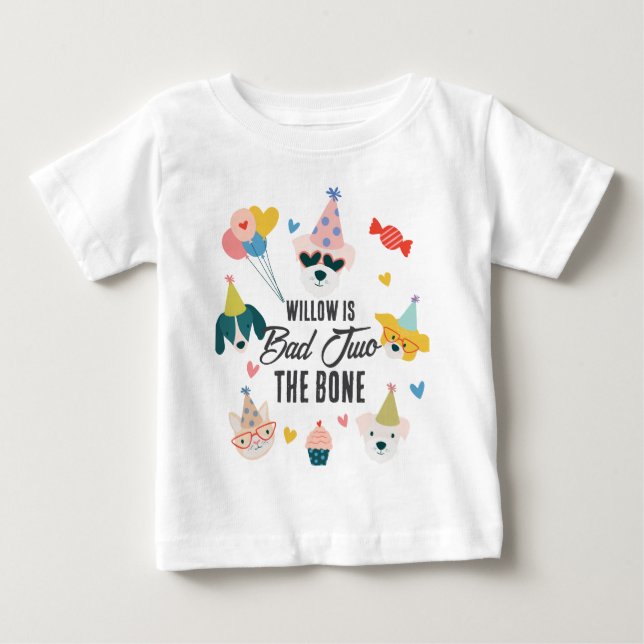 T-shirt Pour Bébé Bad Two Bone Dogs & Cat Balloons 2e anniversaire (Devant)