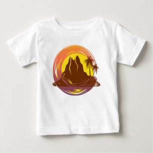 T-shirt Pour Bébé Badge avec paysage volcanique tropical et palmiers