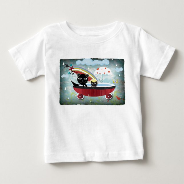 T-shirt Pour Bébé Baignoire pour chat mère et bébé (Devant)