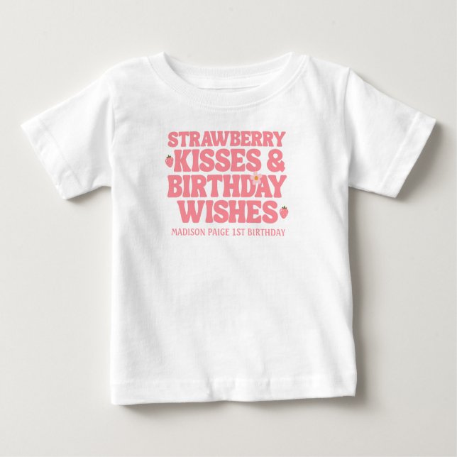T-shirt Pour Bébé Baisers mignonnes fraises Anniversaire Voeux Fille (Devant)