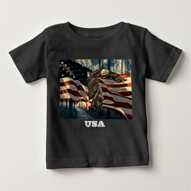 T-shirt Pour Bébé Bald Eagle Drapeau américain Country Road (Devant)