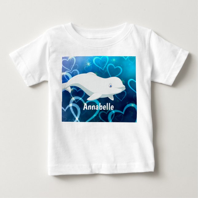 T-shirt Pour Bébé Baleine béluga personnalisée et Coeurs bleus Arcti (Devant)