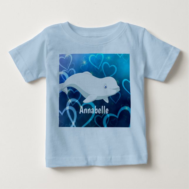 T-shirt Pour Bébé Baleine béluga personnalisée et Coeurs bleus Arcti (Devant)