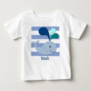 T-shirt Pour Bébé Baleine bleue sur la chemise rayée bleue d'arrière
