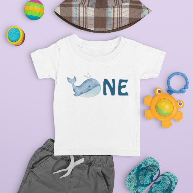 T-shirt Pour Bébé Baleine d'aquarelle d'un 1er anniversaire (Créateur téléchargé)