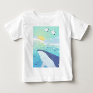 T-shirt Pour Bébé Baleine, mouettes et l'été Illustration de l'océan