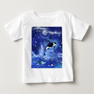 T-shirt Pour Bébé Baleines tueuses en Pleine lune - Dessin artistiqu