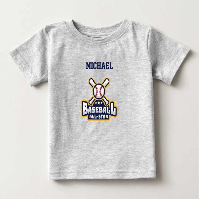 T-shirt Pour Bébé Balle et Batte de Baseball All-Star Personnalisés (Devant)