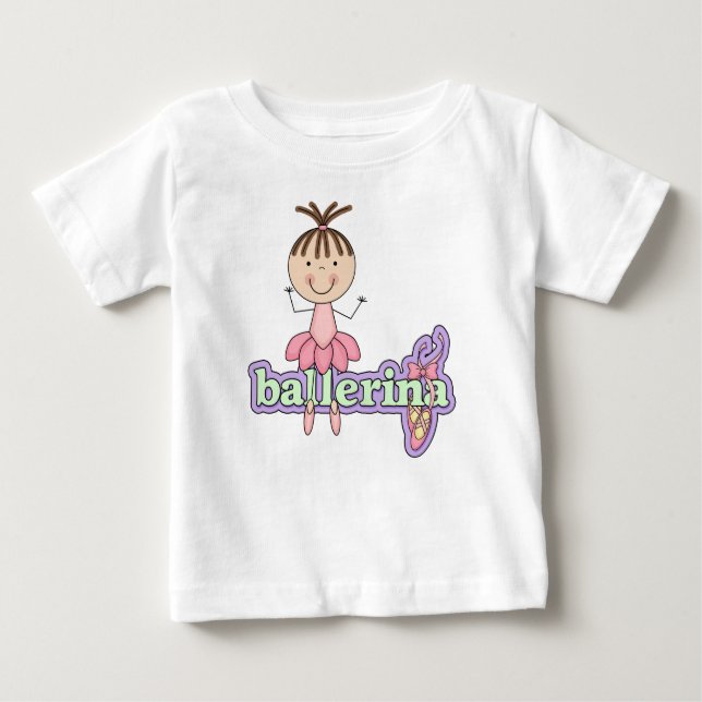 T-shirt Pour Bébé Ballerine Brunette - Combinaison à Tutu Rose (Devant)