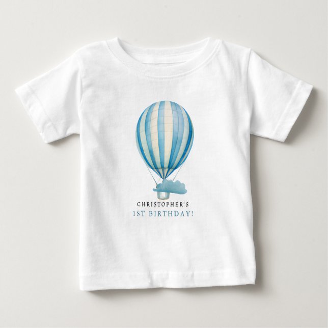 T-shirt Pour Bébé Ballon à air chaud aquarelle Nom personnalisé (Devant)