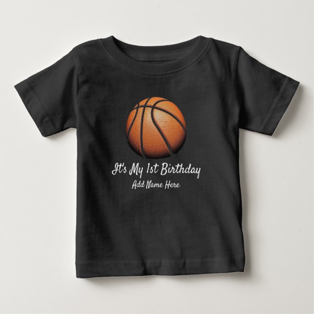 T-shirt Pour Bébé Ballon de basket personnalisé Premier anniversaire (Devant)