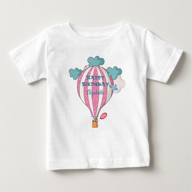 T-shirt Pour Bébé Ballons À Air Chaud Rose Avec Raccoon (Devant)