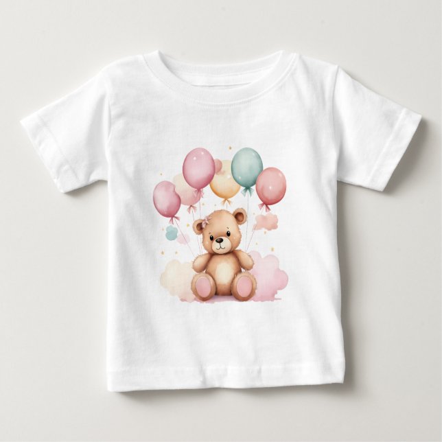 T-shirt Pour Bébé Ballons Baby shower en aquarelle mignonne Ours en  (Devant)
