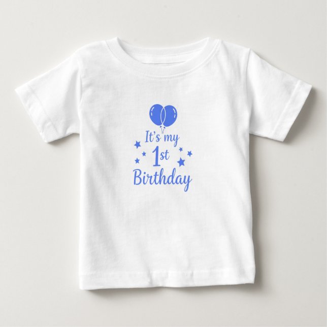 T-shirt Pour Bébé Ballons Bleus 1er Anniversaire (Devant)
