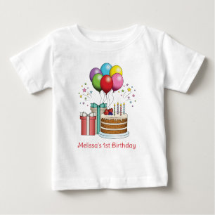 T-shirt Pour Bébé Ballons D'Anniversaire Colorés Avec Gâteau Et Prés