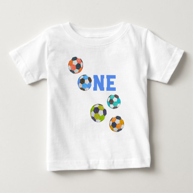 T-shirt Pour Bébé Ballons de football un premier anniversaire (Devant)