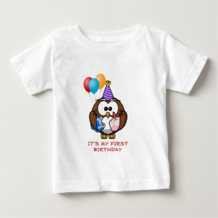 T-shirt Pour Bébé Ballons gâteau de hibou et anniversaire fait sur