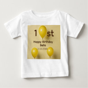 T-shirt Pour Bébé Ballons jaunes 1er anniversaire ajouter nom date t