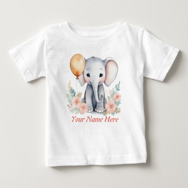 T-shirt Pour Bébé Balloon éléphant bébé personnalisé avec votre nom  (Devant)