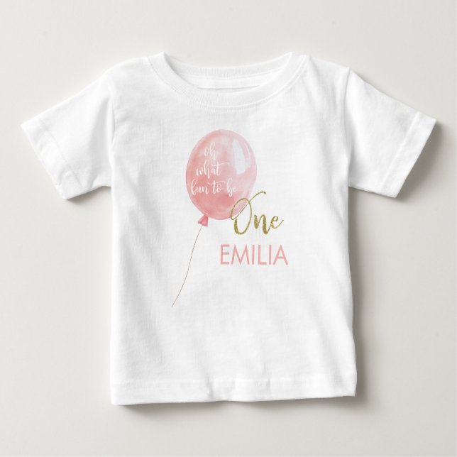 T-shirt Pour Bébé Balloon rose Parties scintillant or un 1er anniver (Devant)