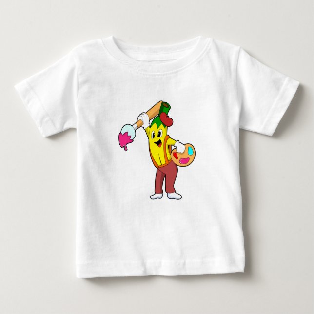 T-shirt Pour Bébé Banane en peintre avec pinceau (Devant)