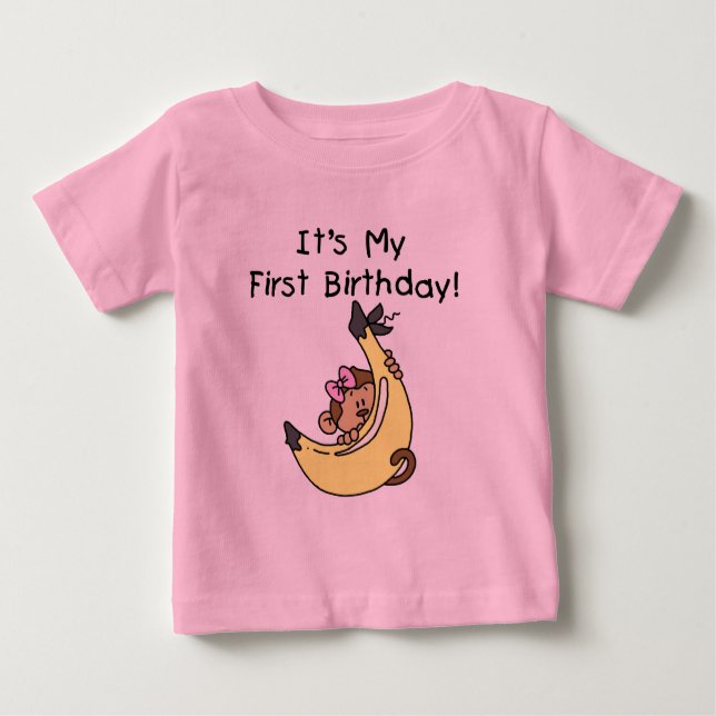 T-shirt Pour Bébé Banane - Fille singe 1er anniversaire (Devant)