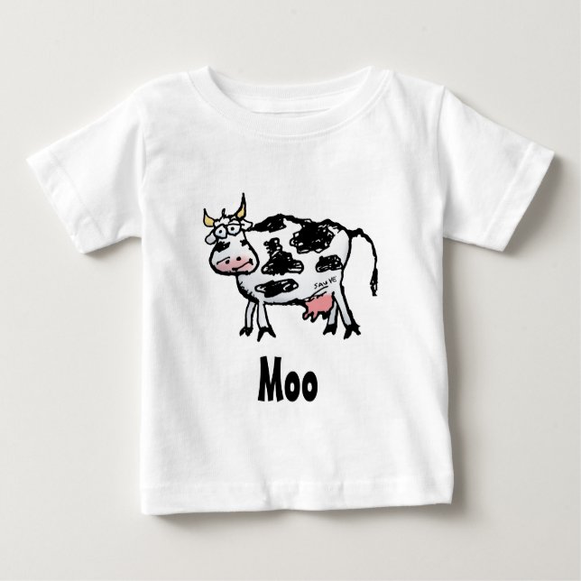 T-shirt Pour Bébé Bande dessinée noire et blanche drôle de vache (Devant)