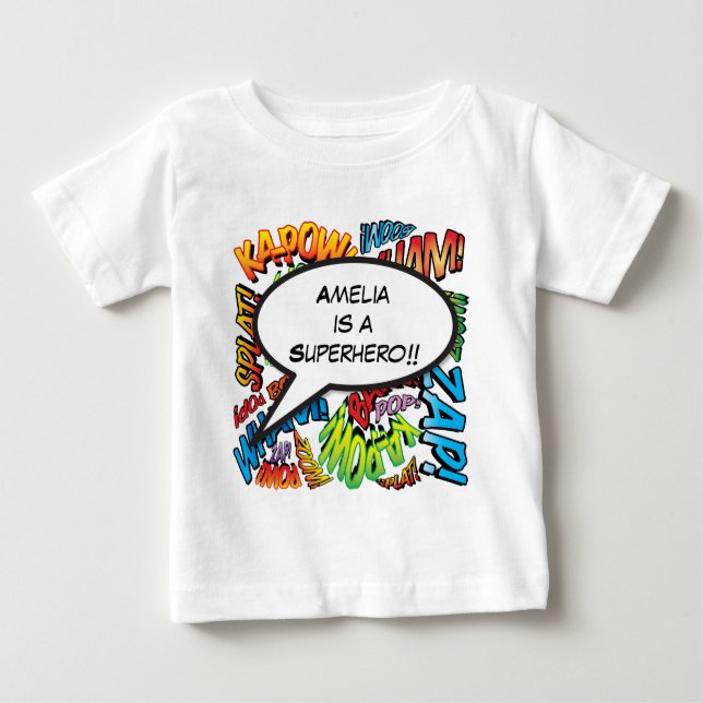 T-shirt Pour Bébé Bande dessinée personnalisée Pop Art Speech Bulle (Devant)